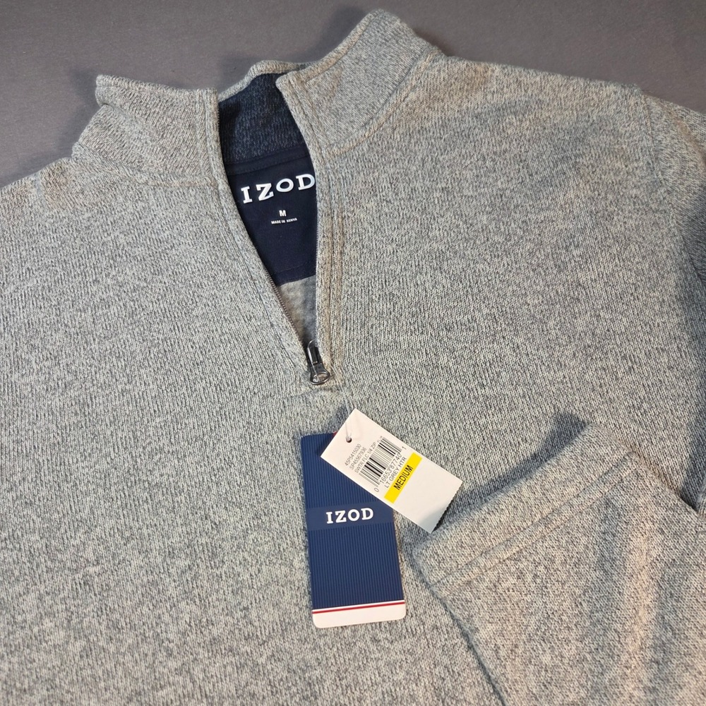 IZOD Mens Light Grey Heather Quarter Zip Fleece Sweater 45P5415030 Medium NWT